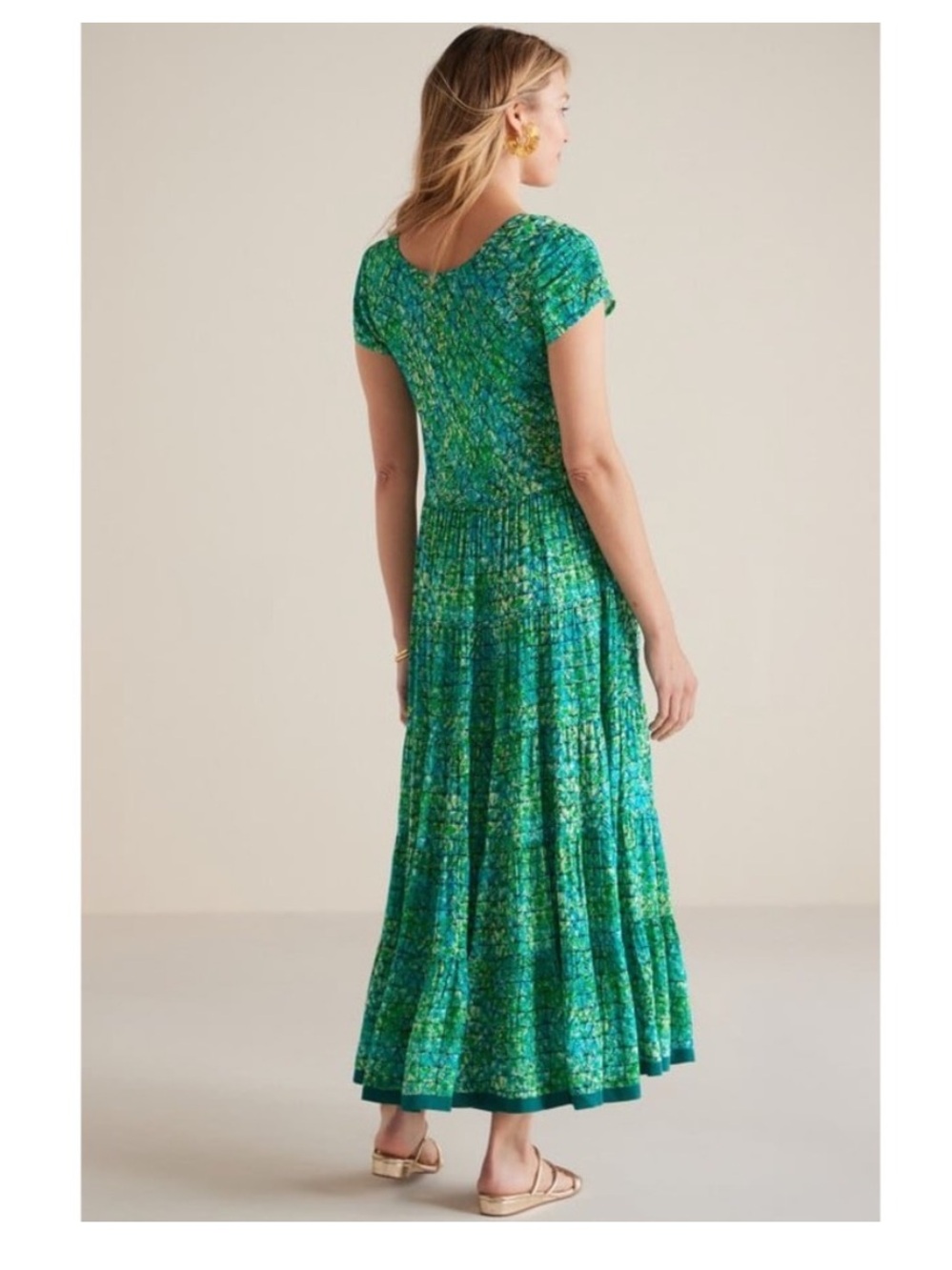 Soft Surroundings Mariana Dress XL Green Blue Mosaic Tiered Rayon Maxi - Picture 3 of 11